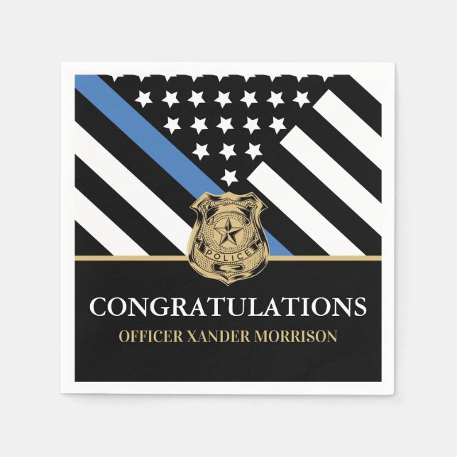 Police Graduation Blue Line Flag Congratulations Napkin (Front)