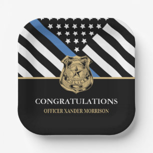 Police Graduation Blue Line Flag Congratulations Paper Plate