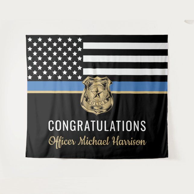 Police Graduation Blue Line Flag Congratulations Tapestry (Front (Horizontal))