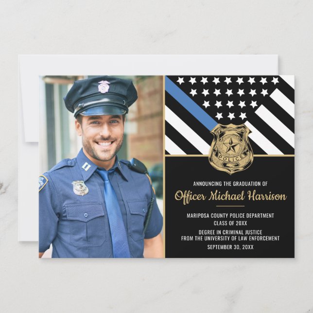 Police Graduation Blue Line Flag Law Enforcement Announcement (Front)