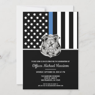 Police Graduation Blue Line Flag Law Enforcement Magnetic Invitation