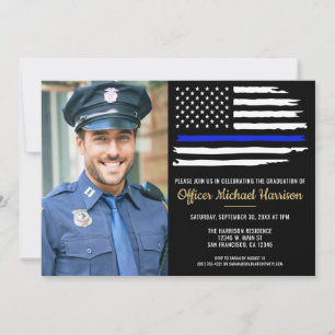 Police Graduation Blue Line Law Enforcement Photo Invitation