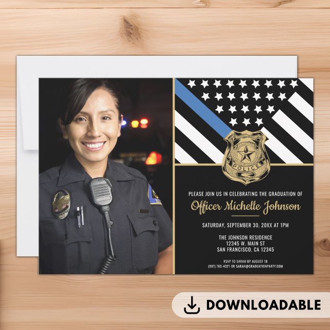 Police Graduation Blue Line Law Enforcement Photo Invitation (Police Graduation Blue Line Law Enforcement Photo Invitation)