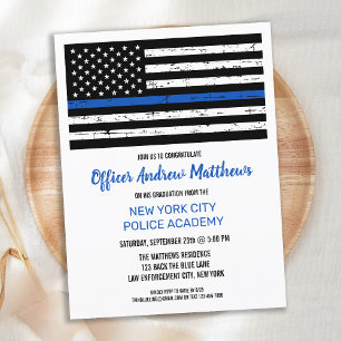 Police Graduation Law Enforcement Thin Blue Line Invitation Postcard