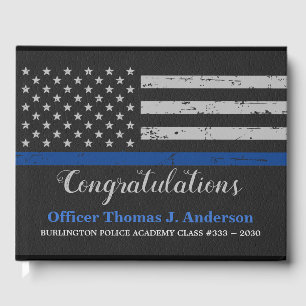 Police Graduation Leather Thin Blue Line Party Guest Book
