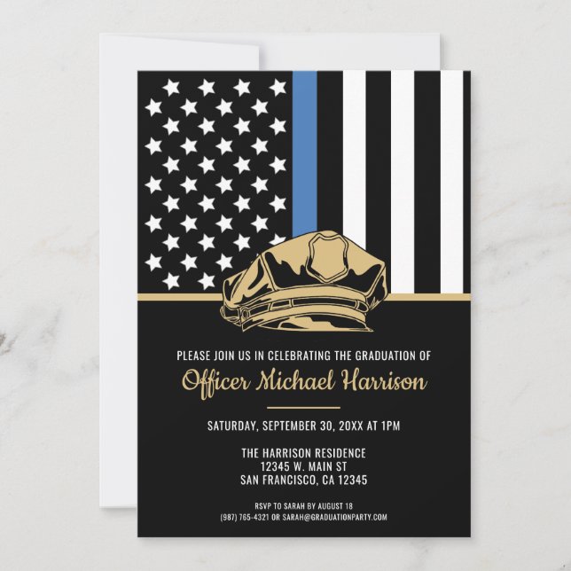 Police Graduation Party Blue Line Law Enforcement Invitation (Front)