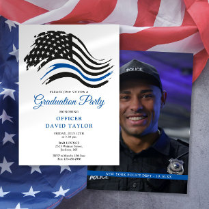 Police Graduation Party Thin Blue Line Flag Invitation