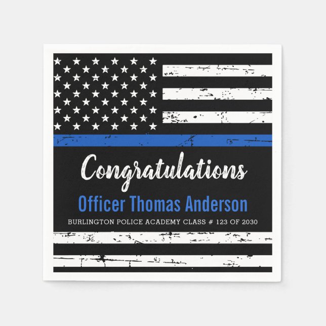 Police Graduation Party Thin Blue Line Flag Napkin (Front)