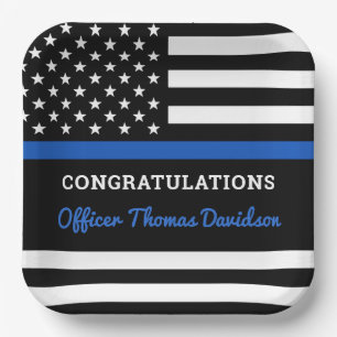 Police Graduation Party Thin Blue Line Flag Paper Plate