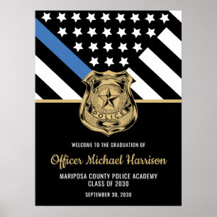 Police Graduation Party Thin Blue Line Welcome Poster