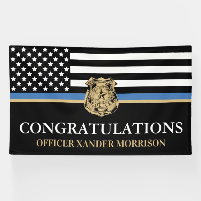 Police Graduation Thin Blue Line Congratulations Banner (Horizontal)