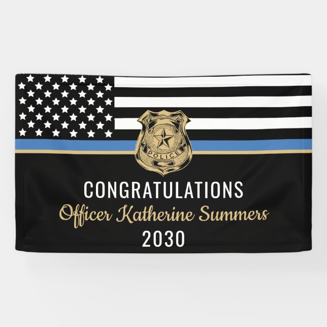 Police Graduation Thin Blue Line Law Enforcement Banner (Horizontal)