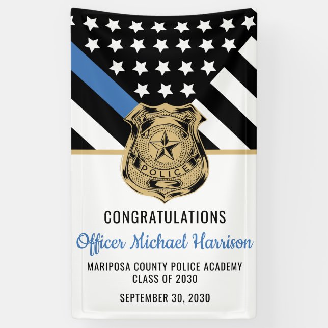 Police Graduation Thin Blue Line Law Enforcement Banner (Vertical)