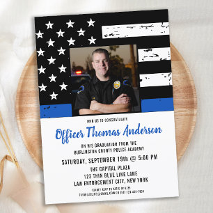 Police Graduation Thin Blue Line Law Enforcement  Invitation