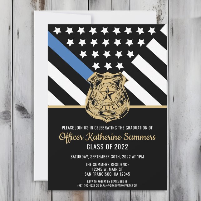 Police Graduation Thin Blue Line Law Enforcement Invitation (Perfect invitation to invite guests to celebrate the new police academy graduate in law enforcement!)