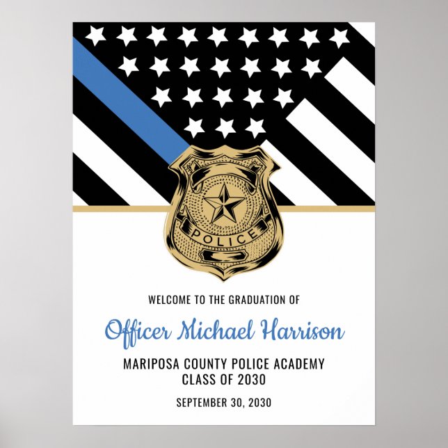 Police Graduation Thin Blue Line Law Enforcement Poster (Front)