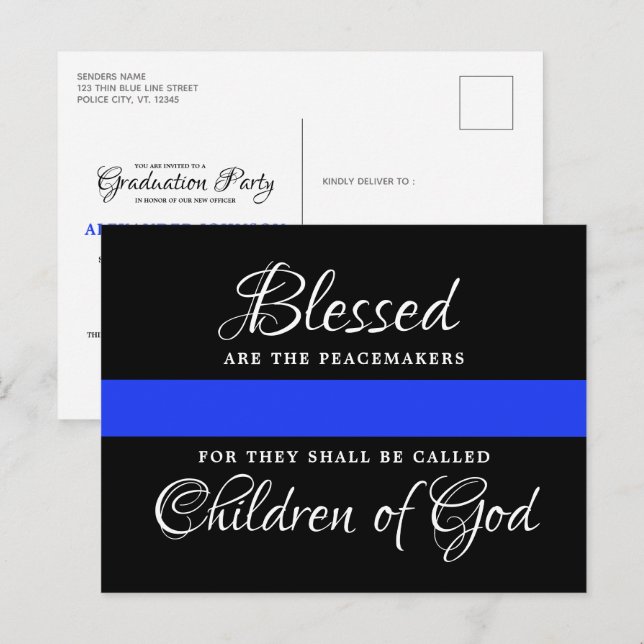 Police Graduation Thin Blue Line Party Invitation Postcard (Front/Back)