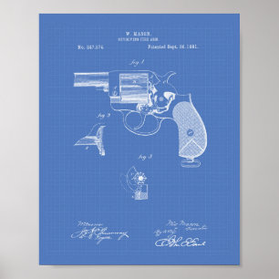 Police Gun 1881 Patent Art - Blueprint Poster