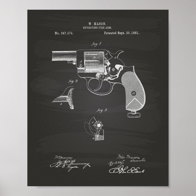 Police Gun 1881 Patent Art - Chalkboard Poster (Front)