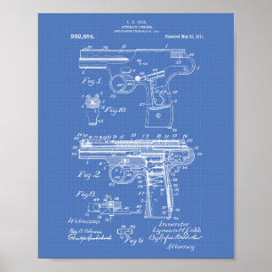Police Gun 1911 Patent Art - Blueprint Poster
