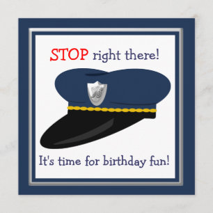 Police Hat Cop Theme Birthday Party Invitation