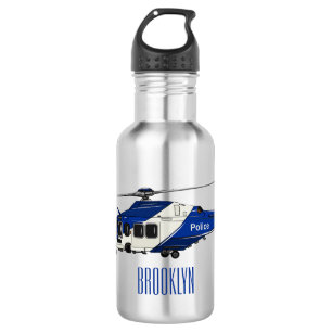 Police helicopter cartoon illustration 532 ml water bottle