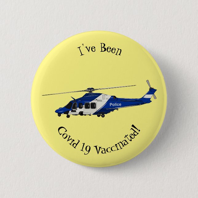 Police helicopter cartoon illustration 6 cm round badge (Front)