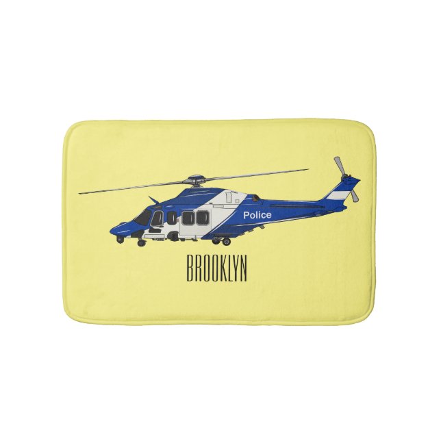 Police helicopter cartoon illustration  bath mat (Front)