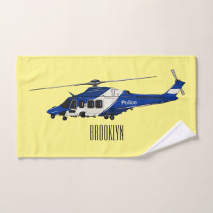 Police helicopter cartoon illustration  bath towel set