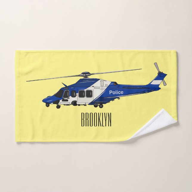 Police helicopter cartoon illustration  bath towel set (Hand Towel)