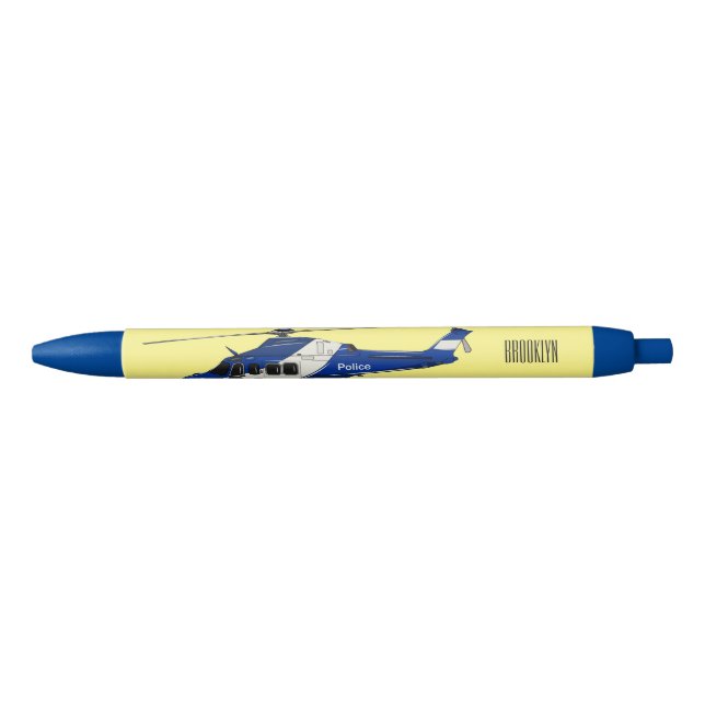Police helicopter cartoon illustration  black ink pen (Front)