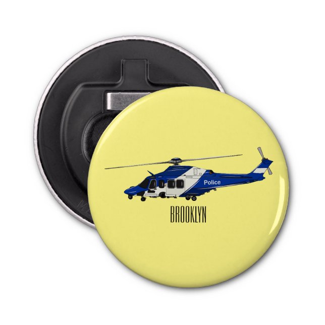 Police helicopter cartoon illustration  bottle opener (Front)