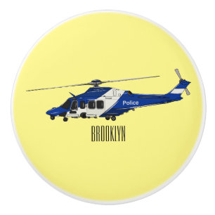 Police helicopter cartoon illustration  ceramic knob