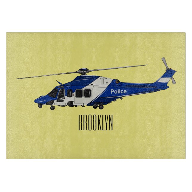 Police helicopter cartoon illustration  cutting board (Front)