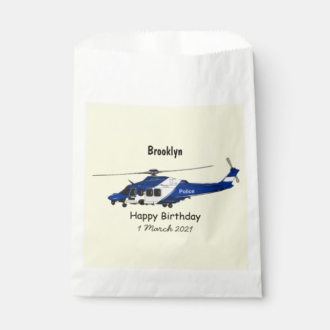 Police helicopter cartoon illustration favour bags (Front)