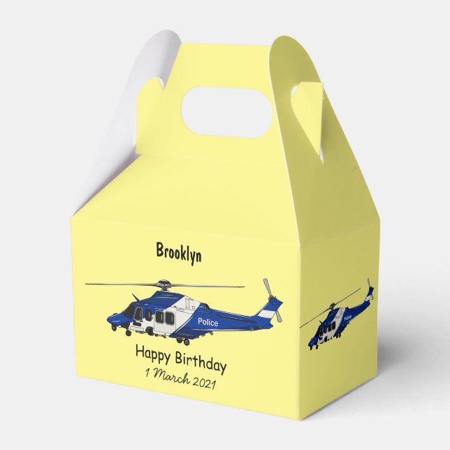 Police helicopter cartoon illustration favour box (Front Side)