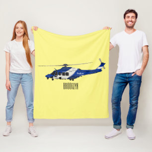 Police helicopter cartoon illustration  fleece blanket