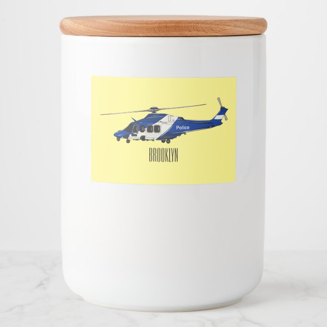 Police helicopter cartoon illustration  food label (Front)