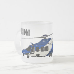 Police helicopter cartoon illustration frosted glass coffee mug