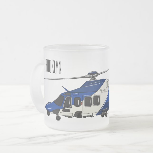 Police helicopter cartoon illustration  frosted glass coffee mug (Front Left)