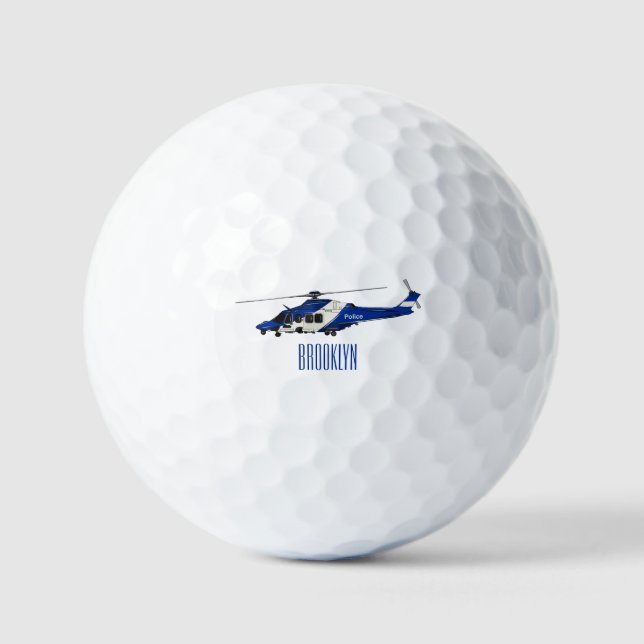 Police helicopter cartoon illustration  golf balls (Front)