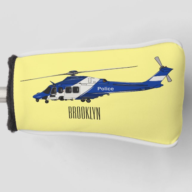 Police helicopter cartoon illustration  golf head cover (Front)