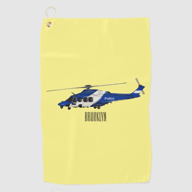 Police helicopter cartoon illustration  golf towel (Front)