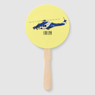 Police helicopter cartoon illustration  hand fan