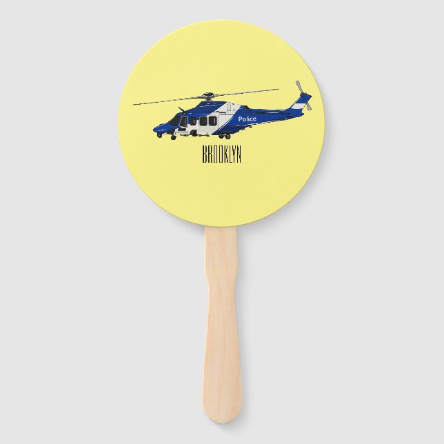 Police helicopter cartoon illustration  hand fan (Front)
