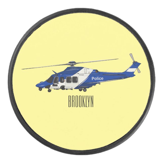 Police helicopter cartoon illustration  hockey puck (Front)
