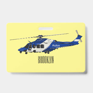 Police helicopter cartoon illustration ID badge