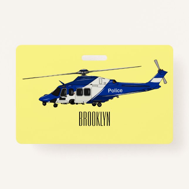 Police helicopter cartoon illustration  ID badge (Front)