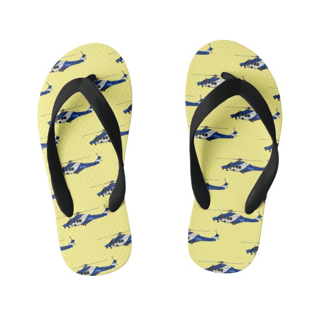 Police helicopter cartoon illustration  kid's flip flops (Footbed)