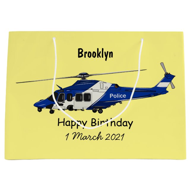 Police helicopter cartoon illustration large gift bag (Front)